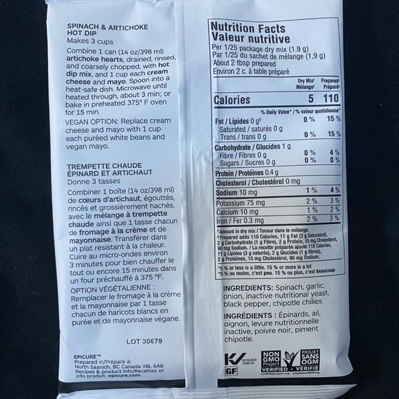 Epicure Spinach & Artichoke Dip Mix (5 pkg) - Picture 2 of 2